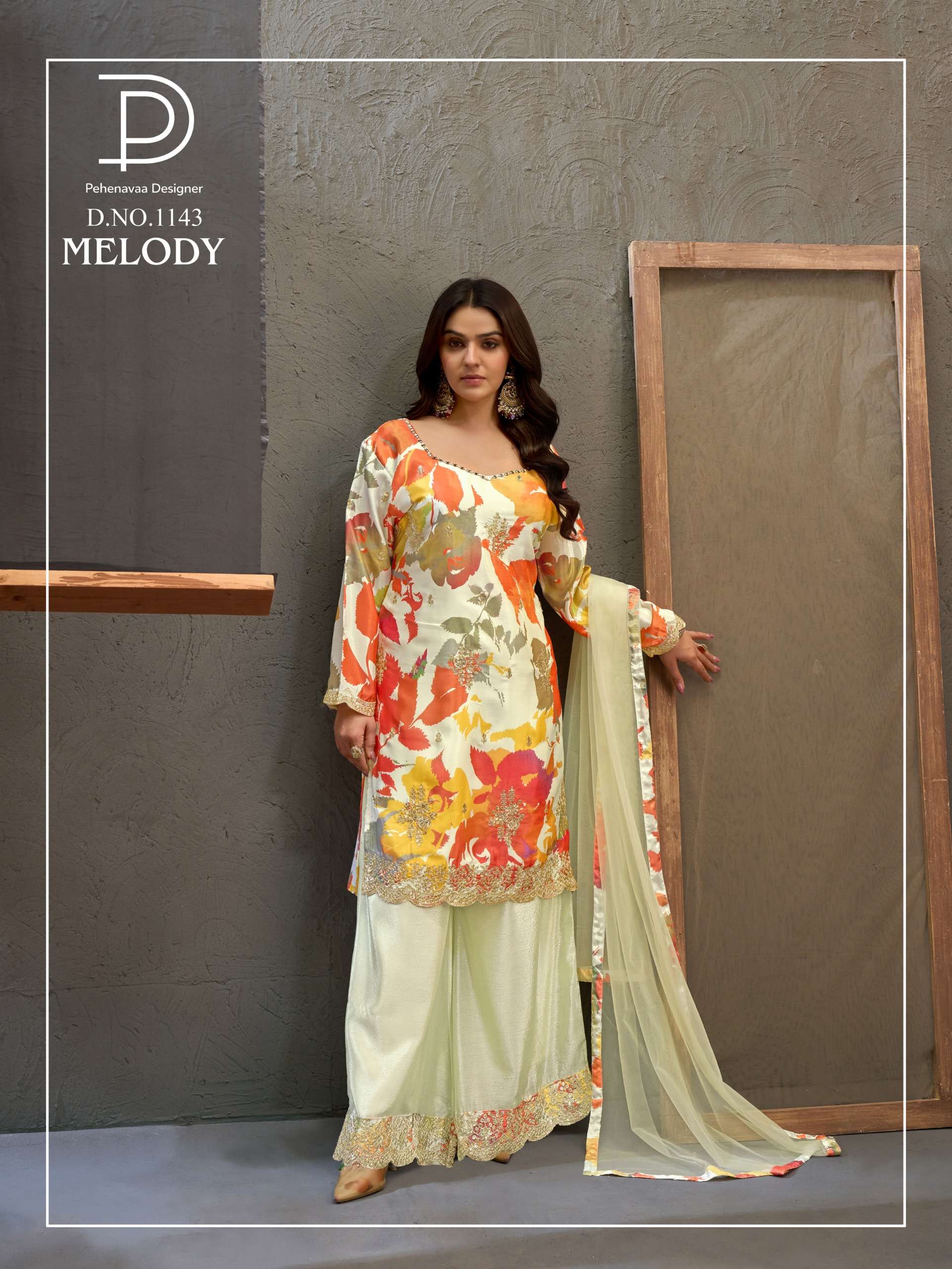 MELODY 1143 TO 1146 CHINON EMBROIDERY WORK PALAZZO TYPE SUIT THIS FESTIVAL TREND ONLINE